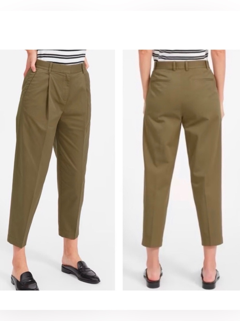 Everlane Womens Slouchy Chino Pant Pleated Front Olive Green Cotton Stretch Sz10